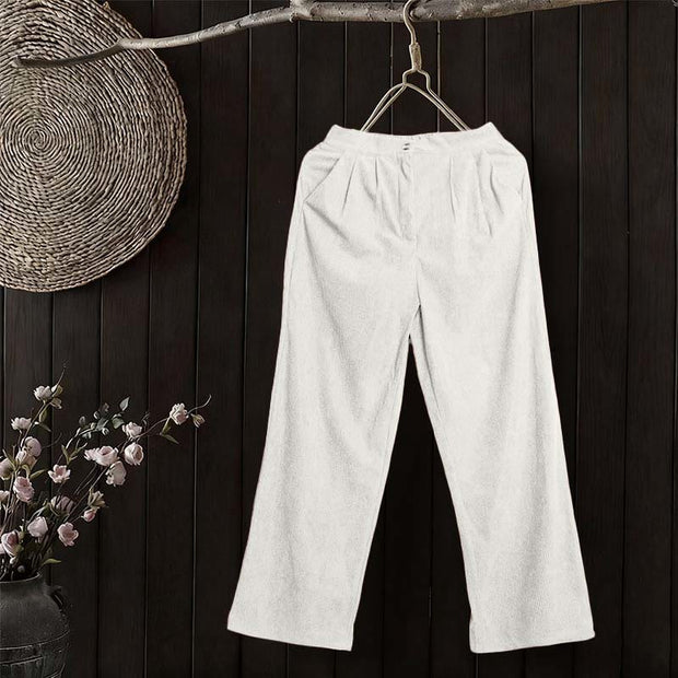 Buddha Stones Casual Corduroy Straight-leg Women's Pants With Pockets - White - US14，UK/AU18，EU46 (2XL) - image 11