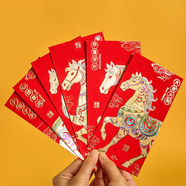 Buddha Stones 6Pcs Chinese Red Envelope Year of the Horse Lucky Money Envelopes 2026 New Year - image 1