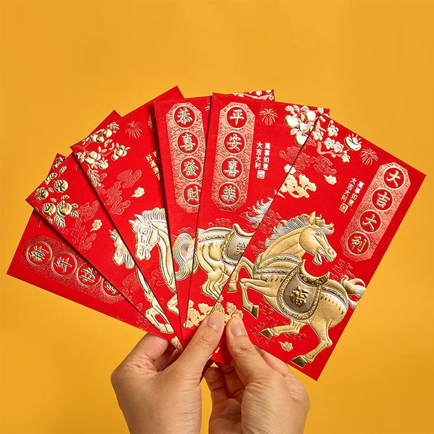 Buddha Stones 6Pcs Chinese Red Envelope Year of the Horse All The Best 2026 New Year - image 1
