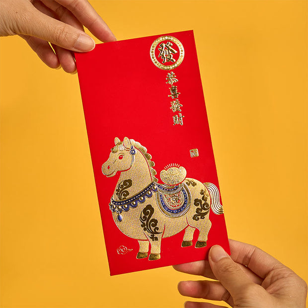 Buddha Stones 6Pcs Chinese Red Envelope Year of the Horse Good Fortune Comes Together 2026 New Year - image 3