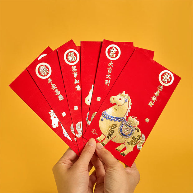 Buddha Stones 6Pcs Chinese Red Envelope Year of the Horse Good Fortune Comes Together 2026 New Year - image 1