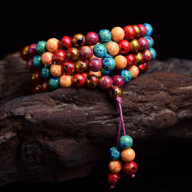 Buddha Stones Multicolored Lacquer 108 Mala Beads Craft Sandalwood Protection Multilayer Bracelet - image 1