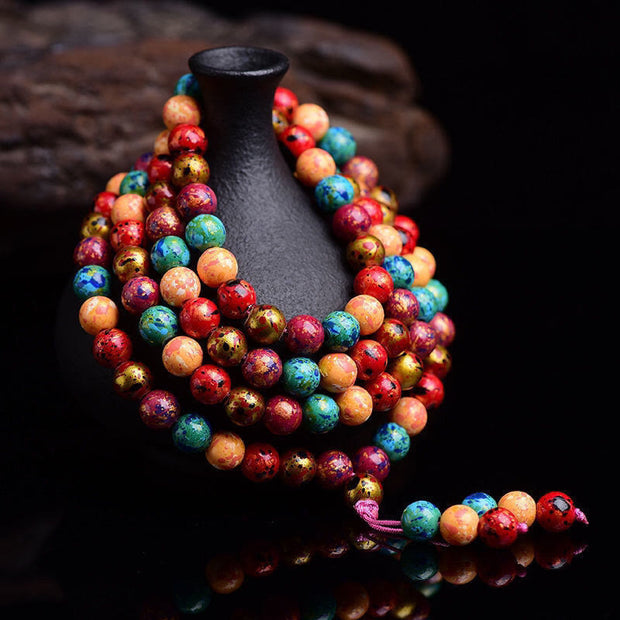 FREE Today: Calm Healing Multicolored Lacquer 108 Mala Beads Craft Sandalwood Multilayer Bracelet - 6mm - image 0