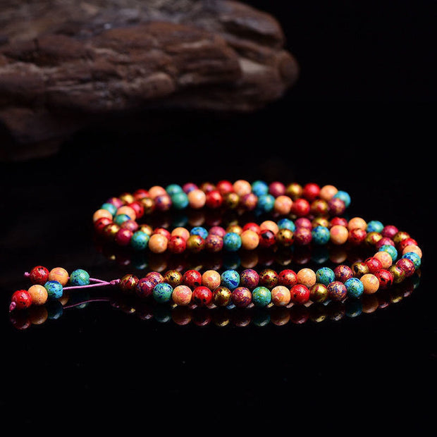 Buddha Stones Multicolored Lacquer 108 Mala Beads Craft Sandalwood Protection Multilayer Bracelet - image 2