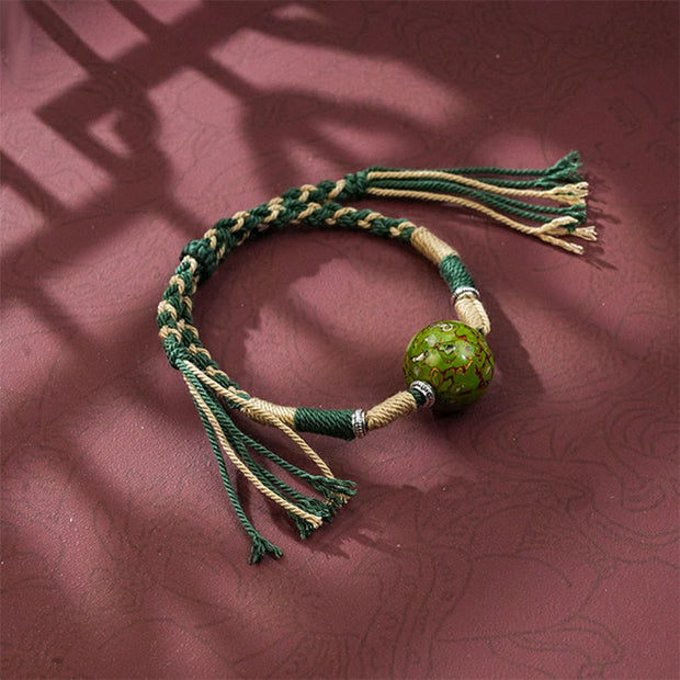 Buddha Stones Lacquer Craft Bead Multicolored Braided String Bracelet - DarkGreen - image 8