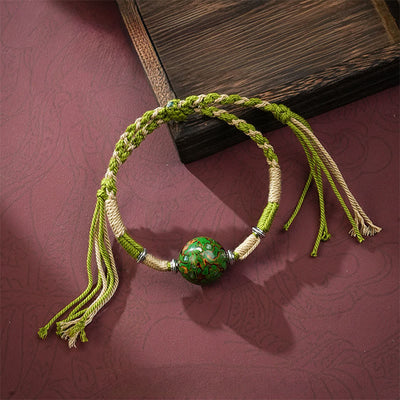 Buddha Stones Lacquer Craft Bead Multicolored Braided String Bracelet - YellowGreen - image 0