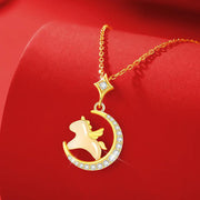 Buddha Stones Year Of The Horse 925 Sterling Silver Hetian Jade Zircon Abundance Pendant Necklace - image 2