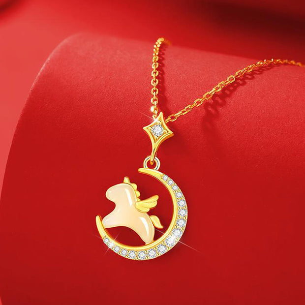 Buddha Stones Year Of The Horse 925 Sterling Silver Hetian Jade Zircon Abundance Pendant Necklace - image 2