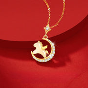 Buddha Stones Year Of The Horse 925 Sterling Silver Hetian Jade Zircon Abundance Pendant Necklace - image 1
