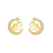 Buddha Stones Year Of The Horse Hetian Jade 925 Sterling Silver Moon Zircon Abundance Earrings - image 9