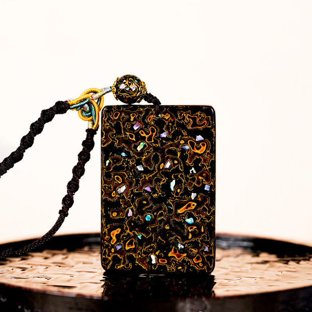 Buddha Stones Handcrafted Lacquer Craft Sandalwood Protection Pendant Necklace - Black(Pendant Size:4*6*1cm) - image 9