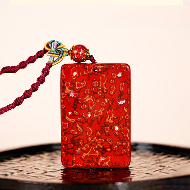 Buddha Stones Handcrafted Lacquer Craft Sandalwood Protection Pendant Necklace - Red(Pendant Size:4*6*1cm) - image 5