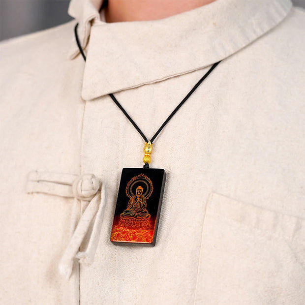 Buddha Stones Chinese Zodiac Natal Buddha Fu Character Lacquer Craft Sandalwood Pendant Necklace - image 27