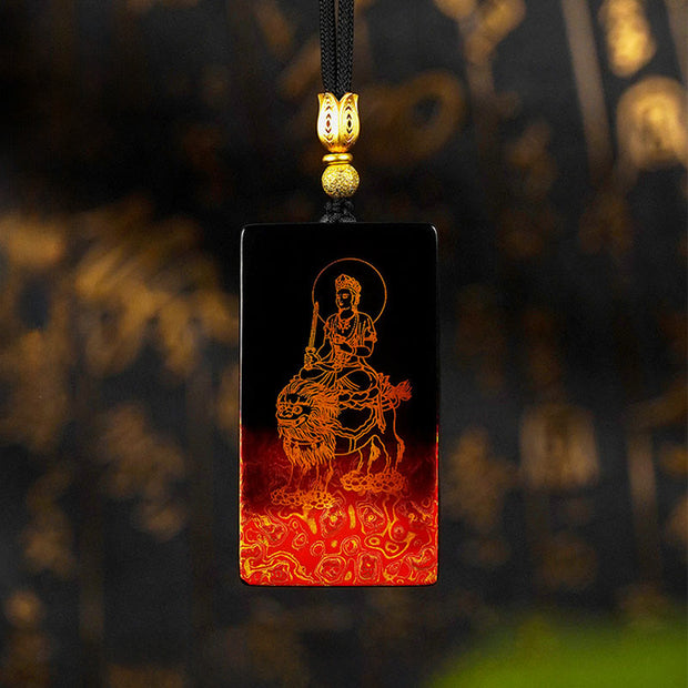 Buddha Stones Chinese Zodiac Natal Buddha Fu Character Lacquer Craft Sandalwood Pendant Necklace - Rabbit-Manjushri Bodhisattva - image 11