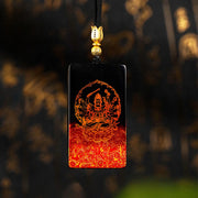 Buddha Stones Chinese Zodiac Natal Buddha Fu Character Lacquer Craft Sandalwood Pendant Necklace - Rat-Thousand-armed Avalokitesvara - image 1