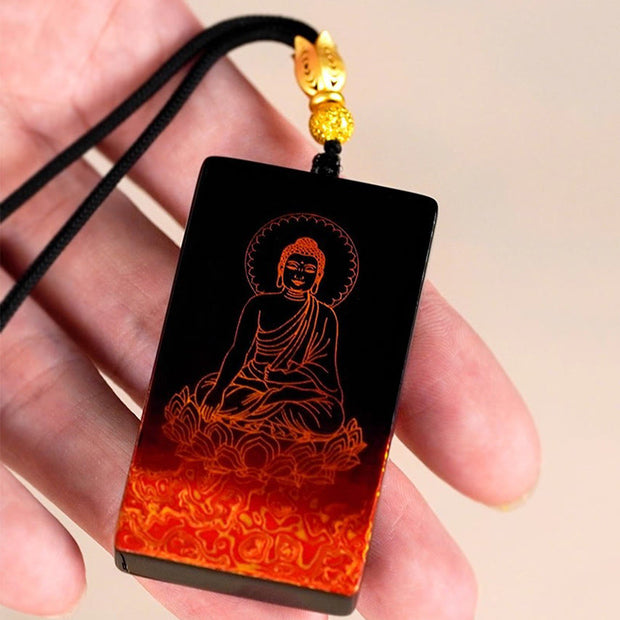Buddha Stones Chinese Zodiac Natal Buddha Fu Character Lacquer Craft Sandalwood Pendant Necklace - image 21
