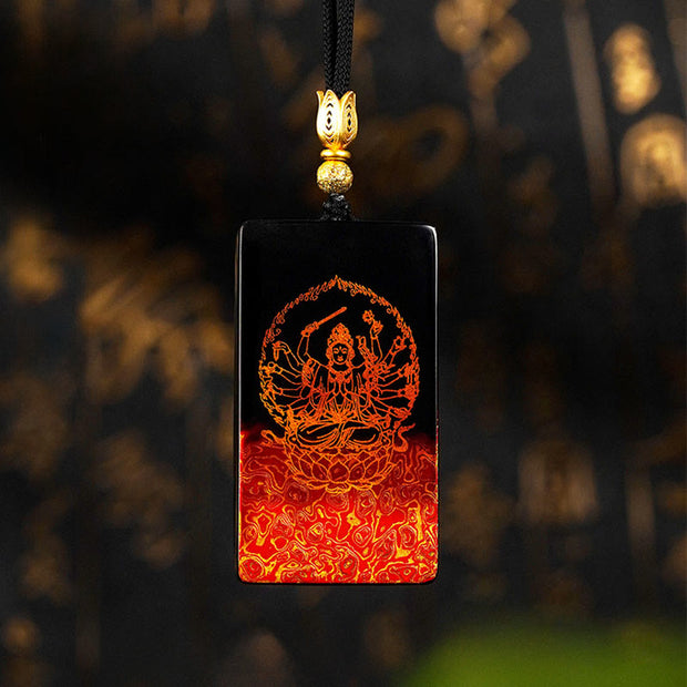 Buddha Stones Chinese Zodiac Natal Buddha Fu Character Lacquer Craft Sandalwood Pendant Necklace - image 1