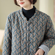 Buddha Stones Winter Frog-button Floral Long Sleeve Women's Thickened Cotton Jacket With Pockets - image 6