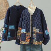 Buddha Stones Ethnic Frog-button Patchwork Women's Thickened Cotton Long Sleeve Jacket With Pockets - image 16
