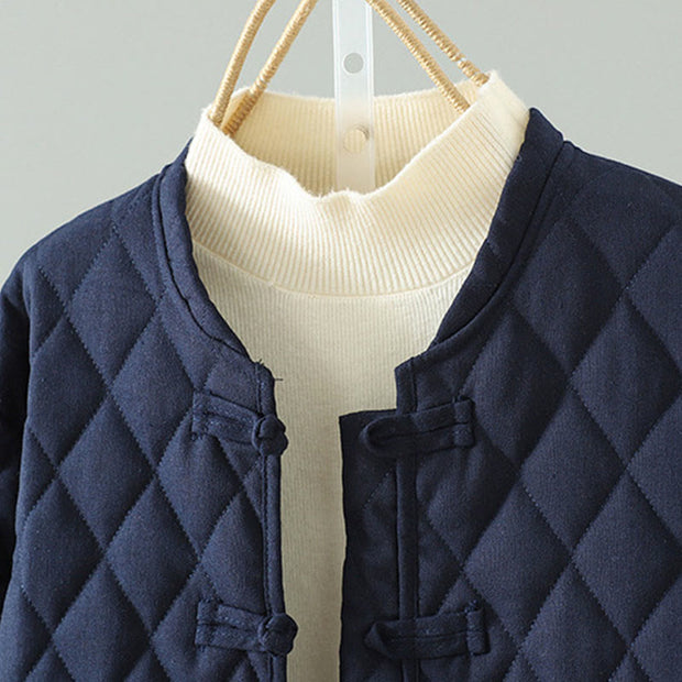 Buddha Stones Ethnic Frog-button Patchwork Women's Thickened Cotton Long Sleeve Jacket With Pockets - image 7