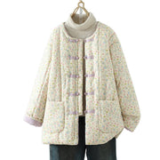 Buddha Stones Button Design Floral Pattern Women's Cotton Long Sleeve Thickened Jacket With Pockets - image 10