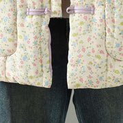 Buddha Stones Button Design Floral Pattern Women's Cotton Long Sleeve Thickened Jacket With Pockets - image 9