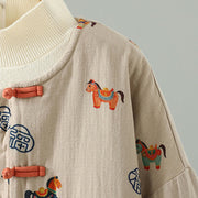 Buddha Stones Horse Fu Character Pattern Frog-Button Design Women's Cotton Long Sleeve Thickened Jacket - image 10