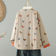 Buddha Stones Horse Fu Character Pattern Frog-Button Design Women's Cotton Long Sleeve Thickened Jacket - image 1