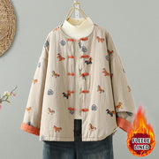 Buddha Stones Horse Fu Character Pattern Frog-Button Design Women's Cotton Long Sleeve Thickened Jacket - PaleGoldenrod - US8-10，UK/AU12-14，EU40-42 (2XL) - image 0