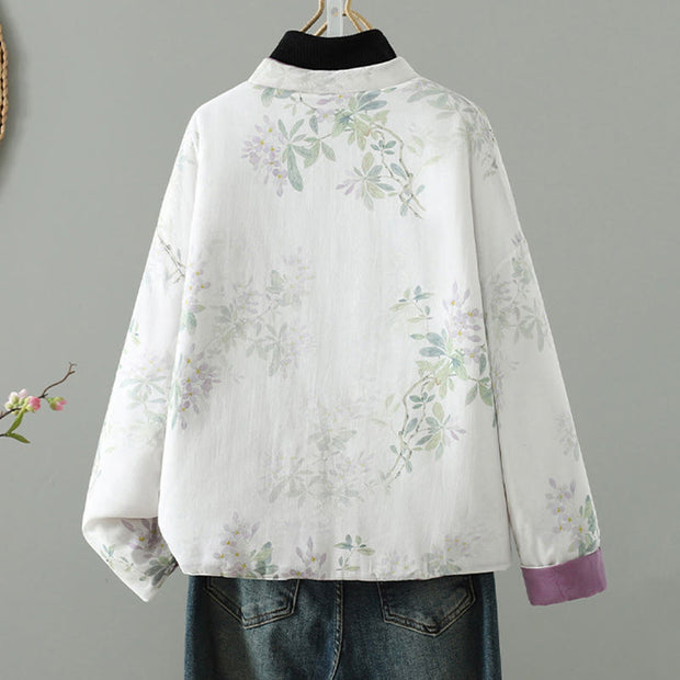 Buddha Stones Women's Printing Flower Pattern Long Sleeve Frog-buttons Cotton Jacket - image 1