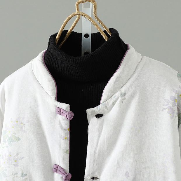 Buddha Stones Women's Printing Flower Pattern Long Sleeve Frog-buttons Cotton Jacket - image 2