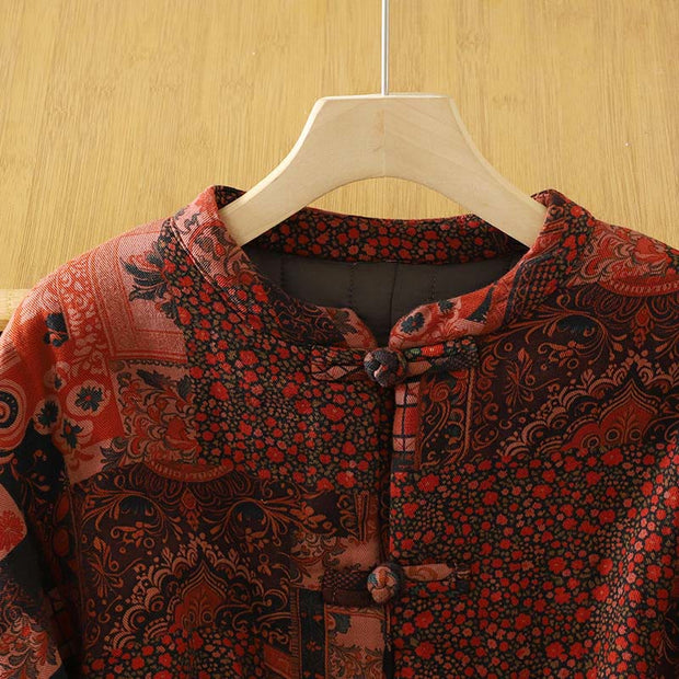 Buddha Stones Women's Ethnic Floral Long Sleeve Frog-buttons Cotton Thermal Jacket - image 2