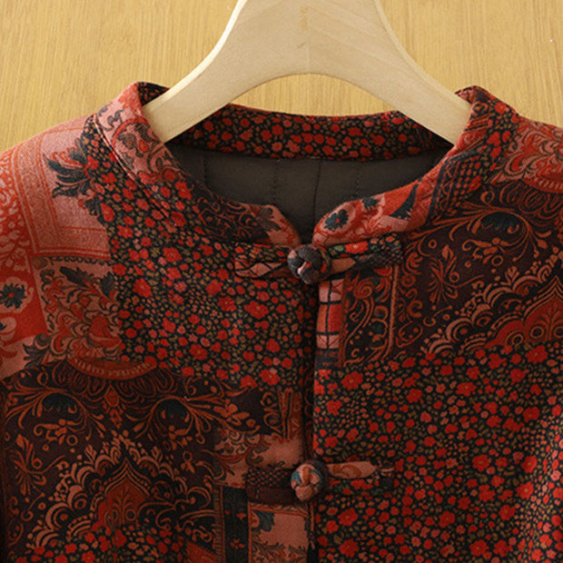 Buddha Stones Women's Ethnic Floral Long Sleeve Frog-buttons Cotton Thermal Jacket - image 3