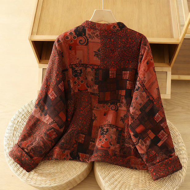 Buddha Stones Women's Ethnic Floral Long Sleeve Frog-buttons Cotton Thermal Jacket - image 1