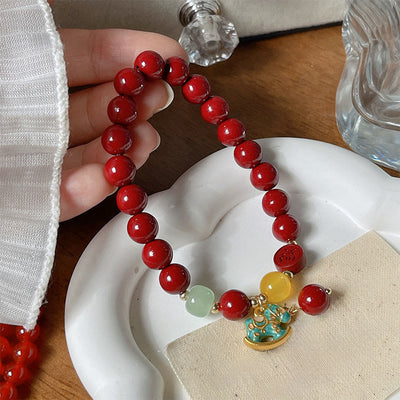 Buddha Stones Year Of The Horse Natural Cinnabar Red Agate Calm Confidence Bracelet - Cinnabar & Green Horse(Wrist Circumference 14-17cm) - image 0