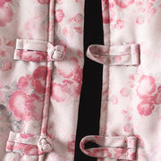 Buddha Stones Women's Commute LightPink Printing Floral Frog-buttons Cotton Long Sleeve Jacket - image 5