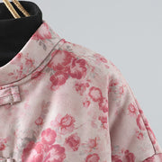 Buddha Stones Women's Commute LightPink Printing Floral Frog-buttons Cotton Long Sleeve Jacket - image 4