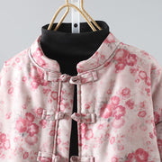 Buddha Stones Women's Commute LightPink Printing Floral Frog-buttons Cotton Long Sleeve Jacket - image 2