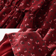 Buddha Stones Floral Pattern Lace Patchwork Design Long Sleeve Corduroy Midi Dress With Pockets - image 6