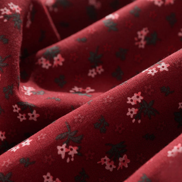 Buddha Stones Floral Pattern Lace Patchwork Design Long Sleeve Corduroy Midi Dress With Pockets - image 5