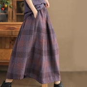 Buddha Stones Women's Winter Plaid Pattern Cotton Thermal 7-8 Length Skirt With Pockets - MediumOrchid - US6，UK/AU10，EU38 (XL) - image 0