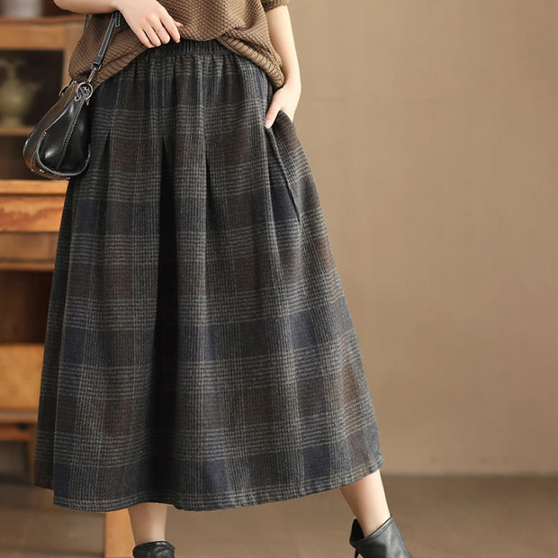 Buddha Stones Women's Winter Plaid Pattern Cotton Thermal 7-8 Length Skirt With Pockets - image 18