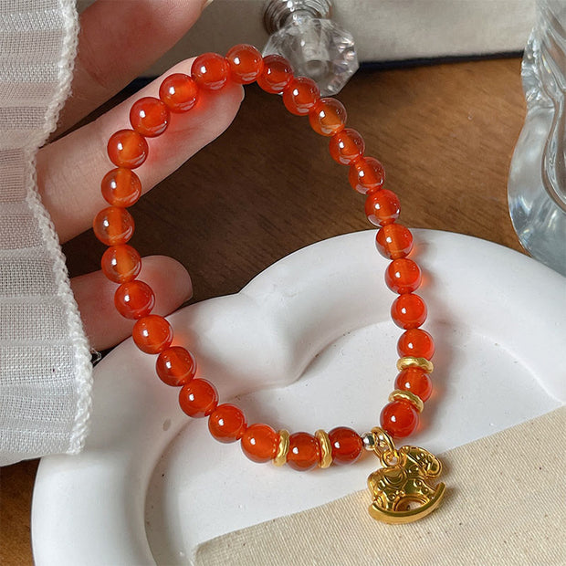 Buddha Stones Year Of The Horse Copper Coins Natural Red Agate Calm Confidence Bracelet - Rocking Horse & Red Agate(Wrist Circumference 14-17cm) - image 7