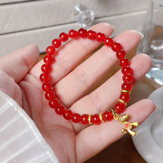 Buddha Stones Year Of The Horse Copper Coins Natural Red Agate Calm Confidence Bracelet - image 1