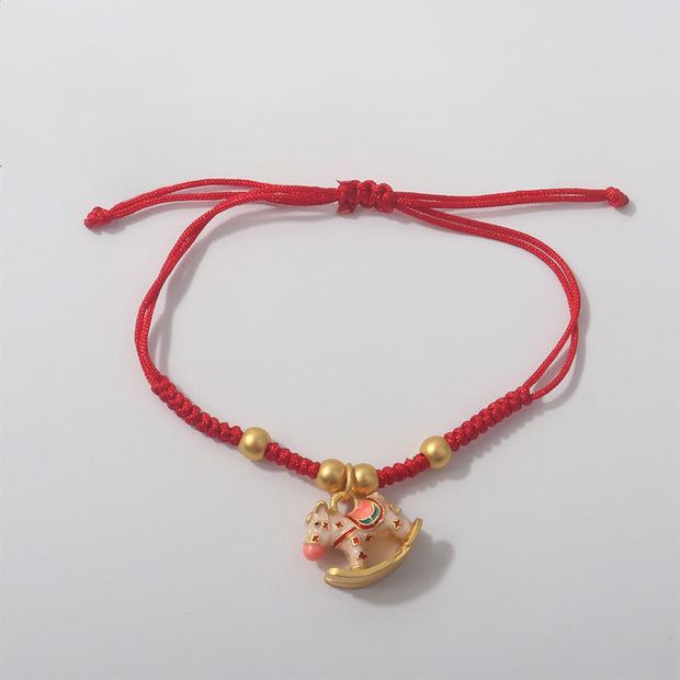Buddha Stones Year Of The Horse Lucky Beads Red String Protection Adjustable Braided Bracelet - Pink Horse & Red String(Wrist Circumference 6-25cm) - image 5