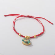 Buddha Stones Year Of The Horse Lucky Beads Red String Protection Adjustable Braided Bracelet - Green Horse & Red String(Wrist Circumference 6-25cm) - image 0