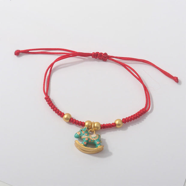 Buddha Stones Year Of The Horse Lucky Beads Red String Protection Adjustable Braided Bracelet - Green Horse & Red String(Wrist Circumference 6-25cm) - image 0
