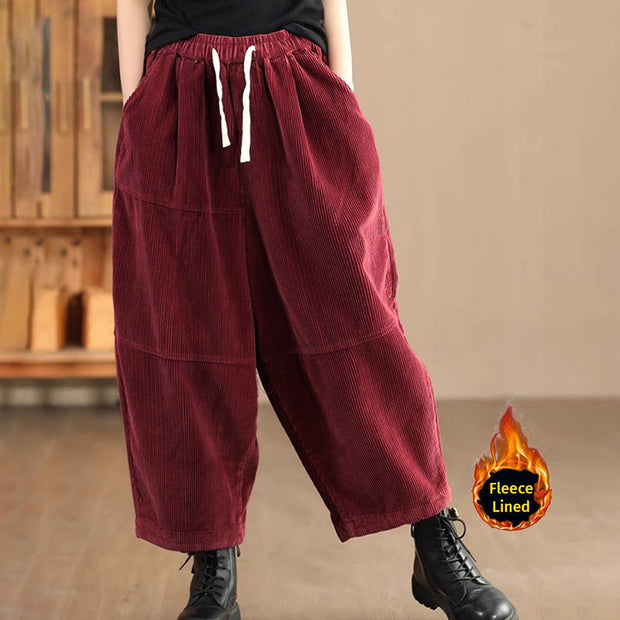 Buddha Stones Women's Drawstring Design Cotton Corduroy Thermal Fleece-Lined Pants With Pockets - FireBrick(Fleece Lined) - US14，UK/AU18，EU46 (4XL) - image 9