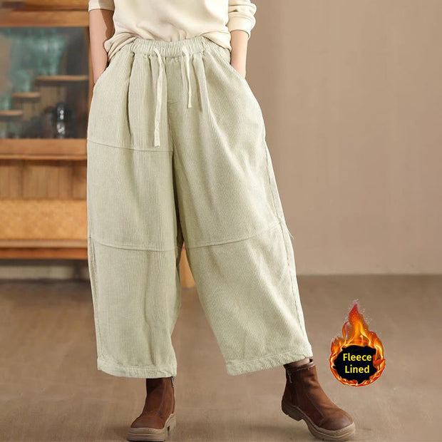 Buddha Stones Women's Drawstring Design Cotton Corduroy Thermal Fleece-Lined Pants With Pockets - Beige(Fleece Lined) - US14，UK/AU18，EU46 (4XL) - image 8
