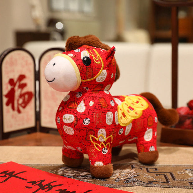 Buddha Stones Year of the Horse Copper Coins Plush Doll Home Decoration - Red - 28cm - image 1